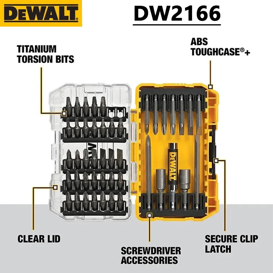 DEWALT DW2166 45-Piece Screwdriver Bit Set Steel Hex Shank Phillips Slotted Square Double-ended Bits with Tough Case