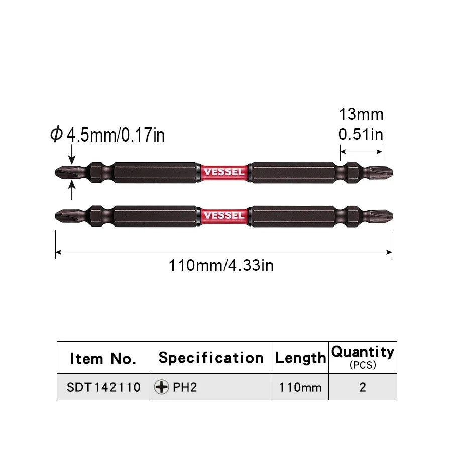 VESSEL Franchise batch head series NO.SDT.Series Magnetic Cross Bit Set 65-150mm Length Slender TorsionScrewdriver Bit HandTools