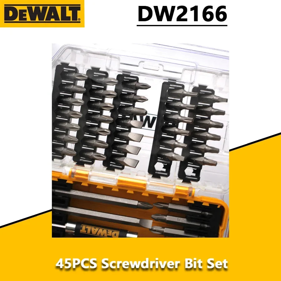 DEWALT DW2166 45-Piece Screwdriver Bit Set Steel Hex Shank Phillips Slotted Square Double-ended Bits with Tough Case