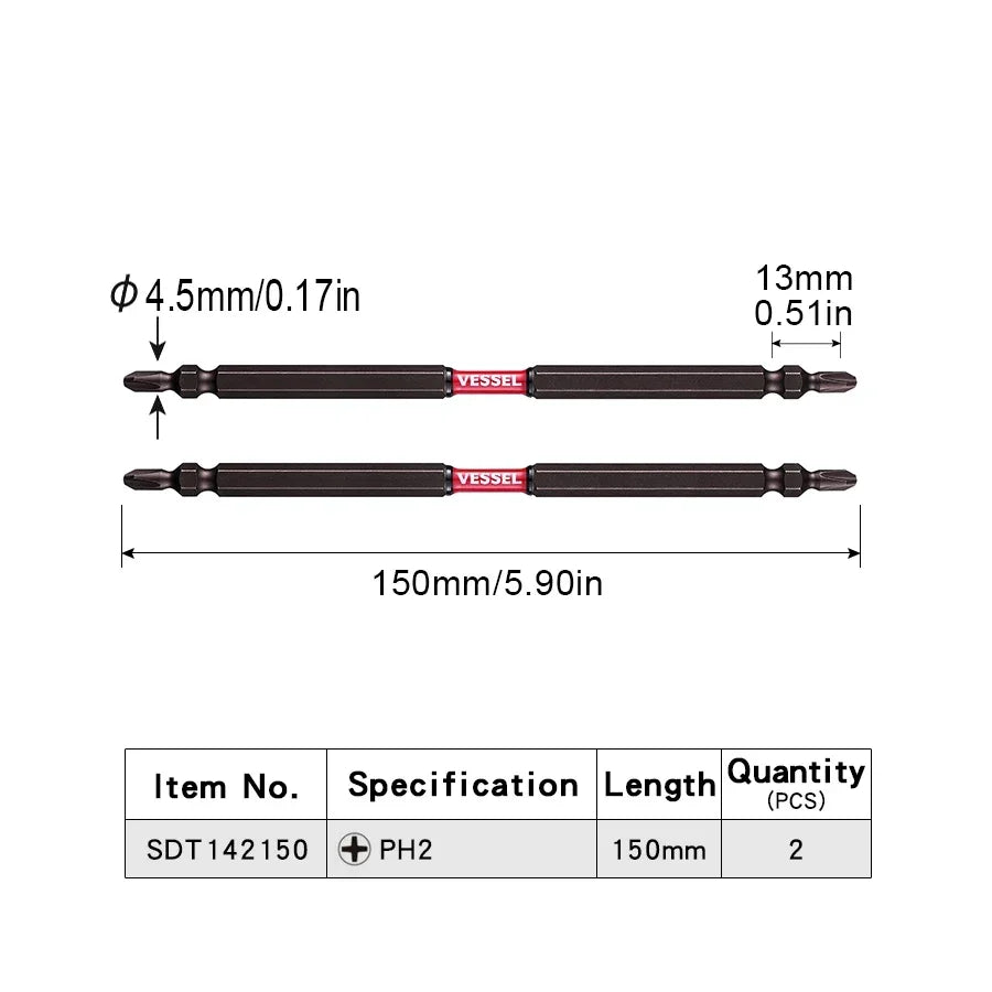 VESSEL Franchise batch head series NO.SDT.Series Magnetic Cross Bit Set 65-150mm Length Slender TorsionScrewdriver Bit HandTools