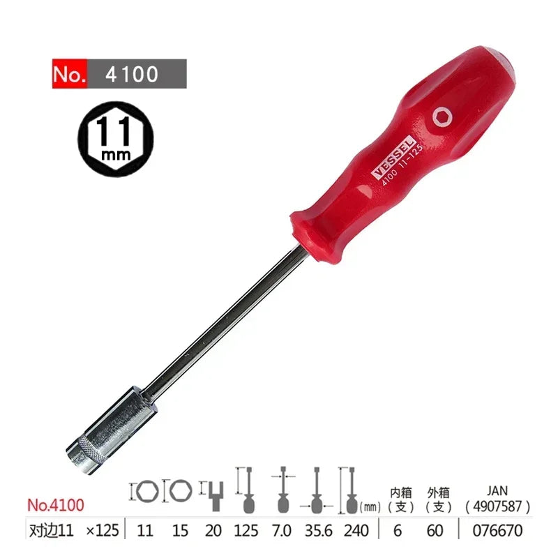 VESSEL Franchise Screwdriver Series NO.4100, reinforced socket screwdriver, dedicated to fastening hexagonal bolts and nuts