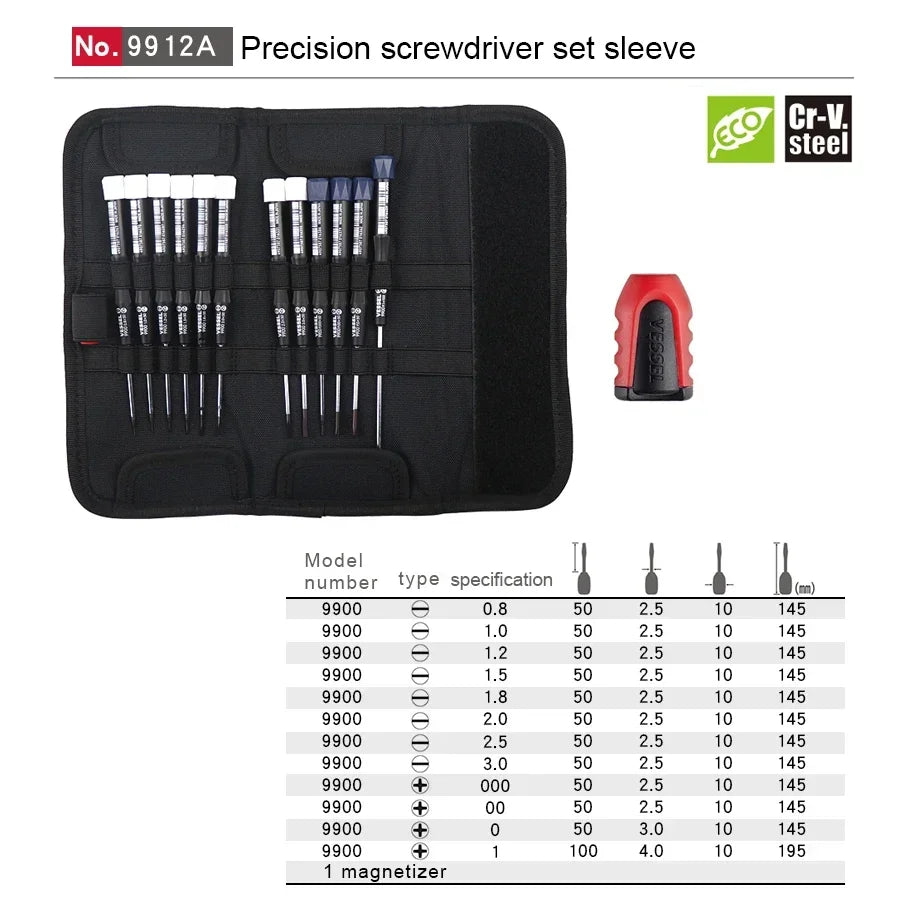 VESSEL Franchise Screwdriver Series NO. 9912A，Precision Screwdriver Set for Phillips and Slotted Screws with Tool Pouch