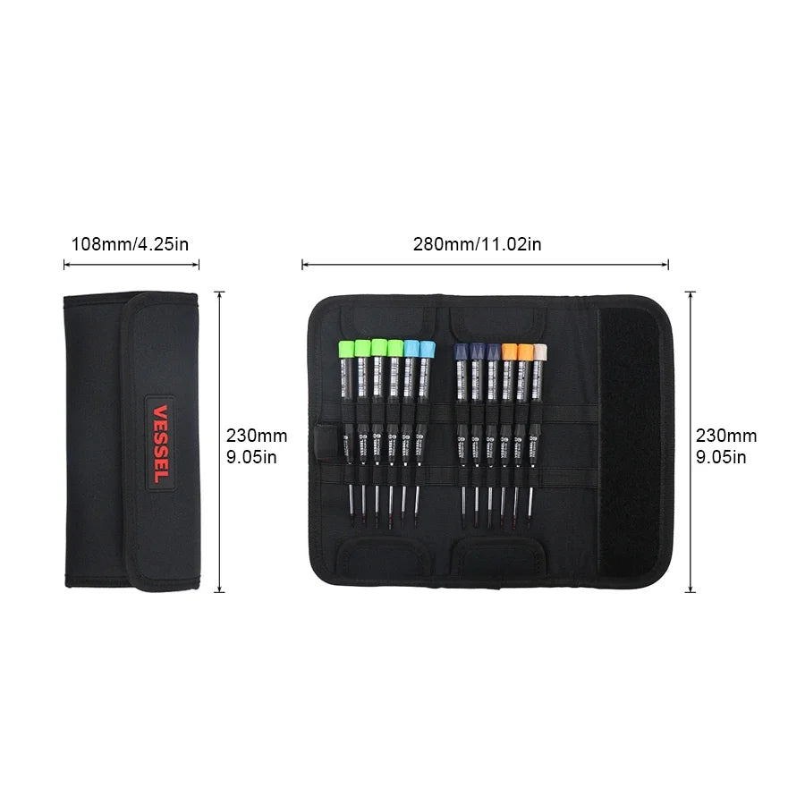 VESSEL Franchise Screwdriver Series NO. 9912D，13 in 1 Precision Screwdriver  Screws with Tool Pouch and Magnetic Screw Holder