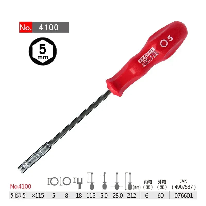 VESSEL Franchise Screwdriver Series NO.4100, reinforced socket screwdriver, dedicated to fastening hexagonal bolts and nuts