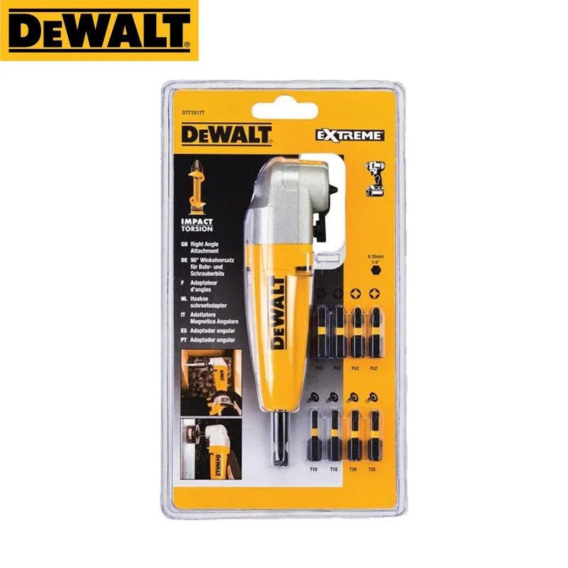 DEWALT DWARA120 DT71517T Right Angle Drill Attachment 10 Piece Set With 9x25MM Screwdriver Bits Torsion Power Tool Fitting