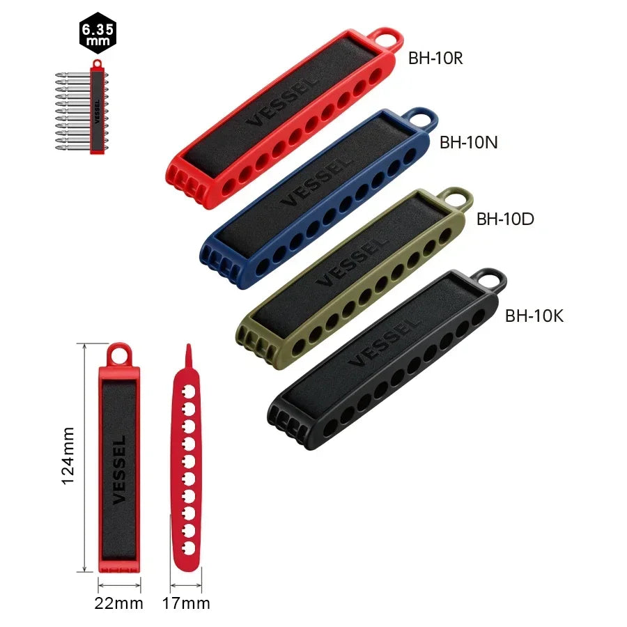 VESSEL 1/4" Driver Bit Holder For 5 Bits /10 Bits, Screwdrivers Bits Holder Available in Many Colors BH-05R/ BH-10R/ BH-05D Elec