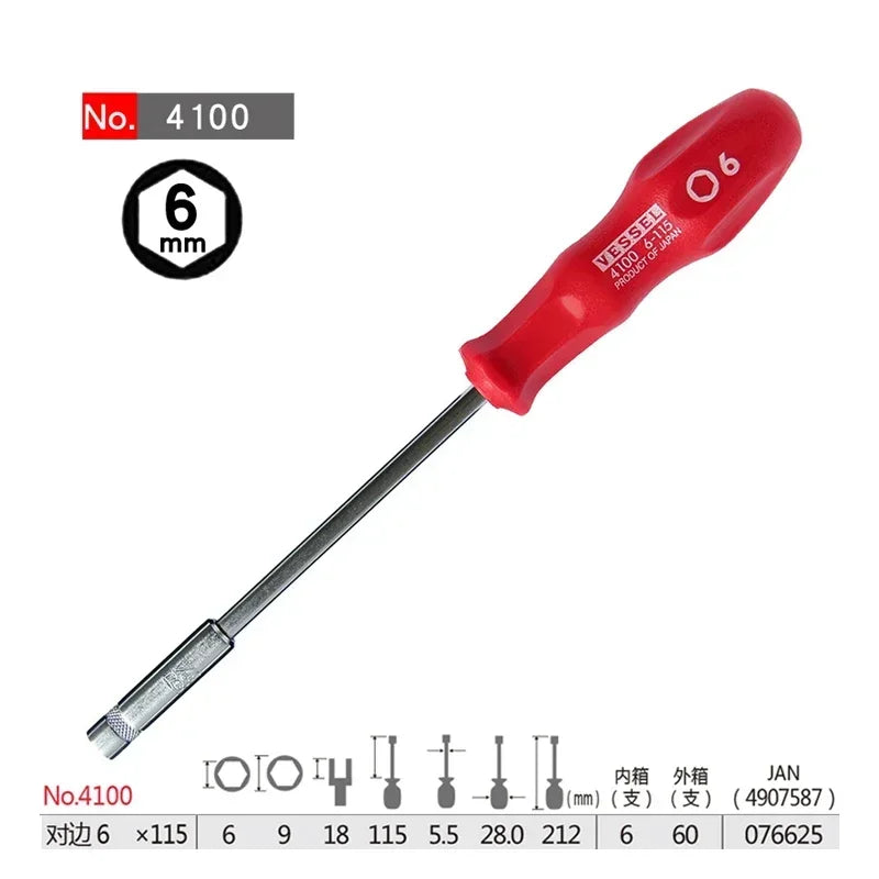 VESSEL Franchise Screwdriver Series NO.4100, reinforced socket screwdriver, dedicated to fastening hexagonal bolts and nuts