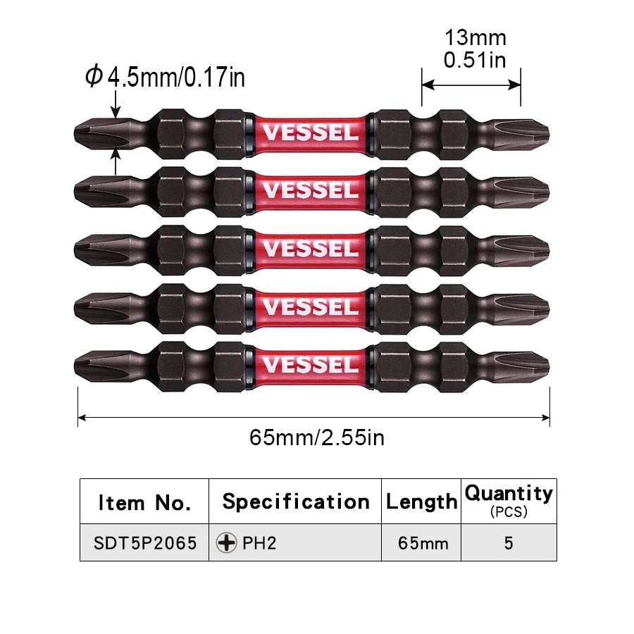 VESSEL Franchise batch head series NO.SDT.Series Magnetic Cross Bit Set 65-150mm Length Slender TorsionScrewdriver Bit HandTools