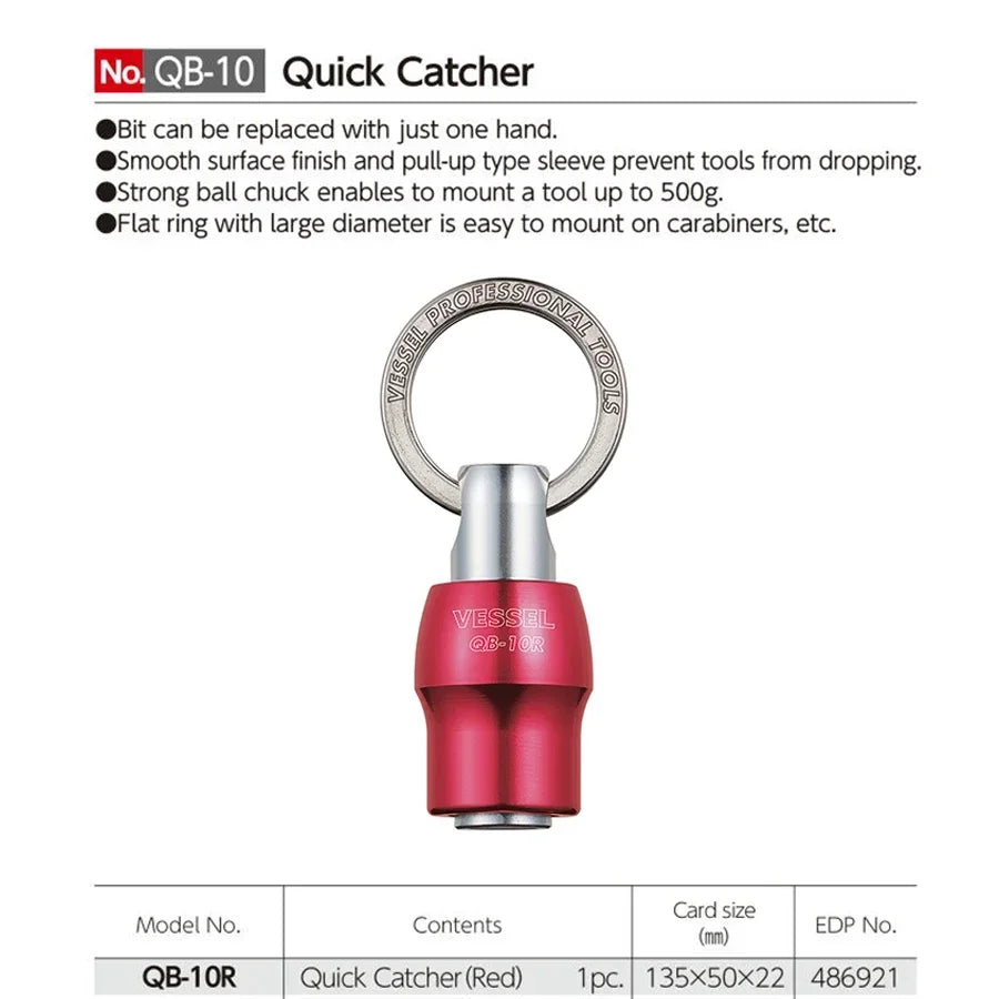 VESSEL Franchise batch head series NO.QB-10，Quick Catcher Keychain 1/4 Inch Hex Shank Screwdriver Bits Screw Adapter