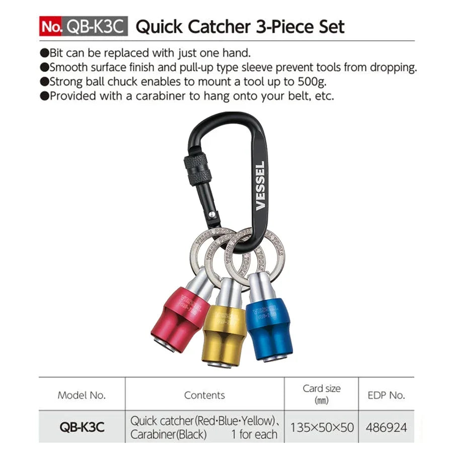 VESSEL Franchise batch head series NO.QB-10，Quick Catcher Keychain 1/4 Inch Hex Shank Screwdriver Bits Screw Adapter