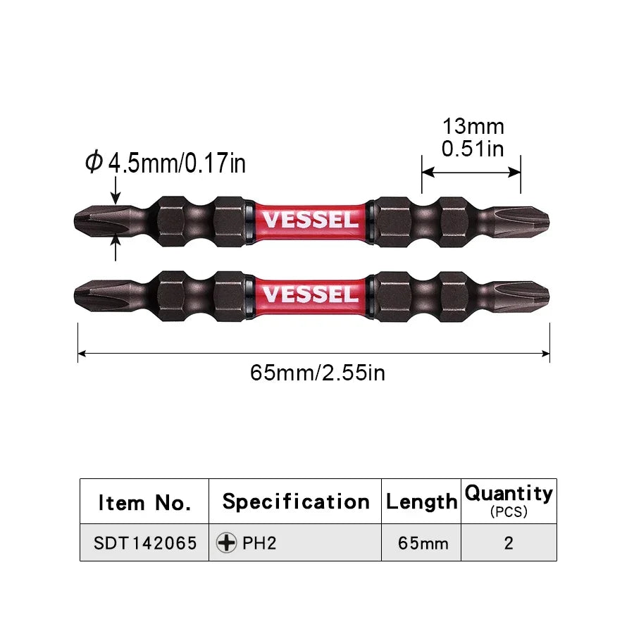 VESSEL Franchise batch head series NO.SDT.Series Magnetic Cross Bit Set 65-150mm Length Slender TorsionScrewdriver Bit HandTools