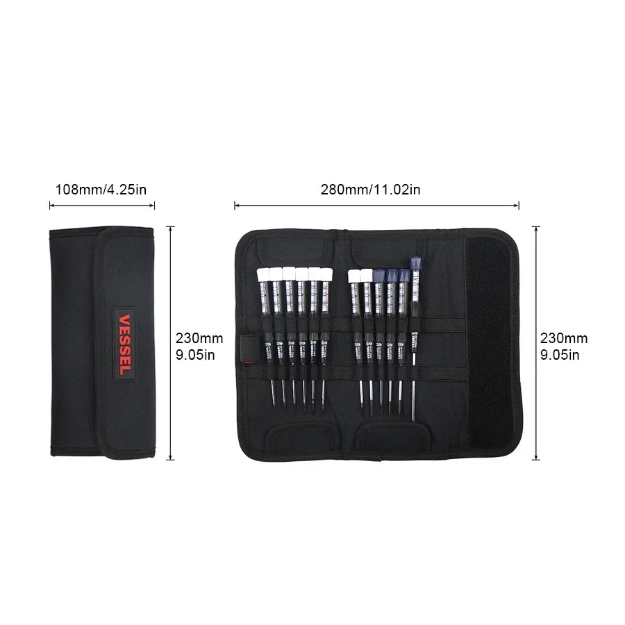 VESSEL Franchise Screwdriver Series NO. 9912A，Precision Screwdriver Set for Phillips and Slotted Screws with Tool Pouch