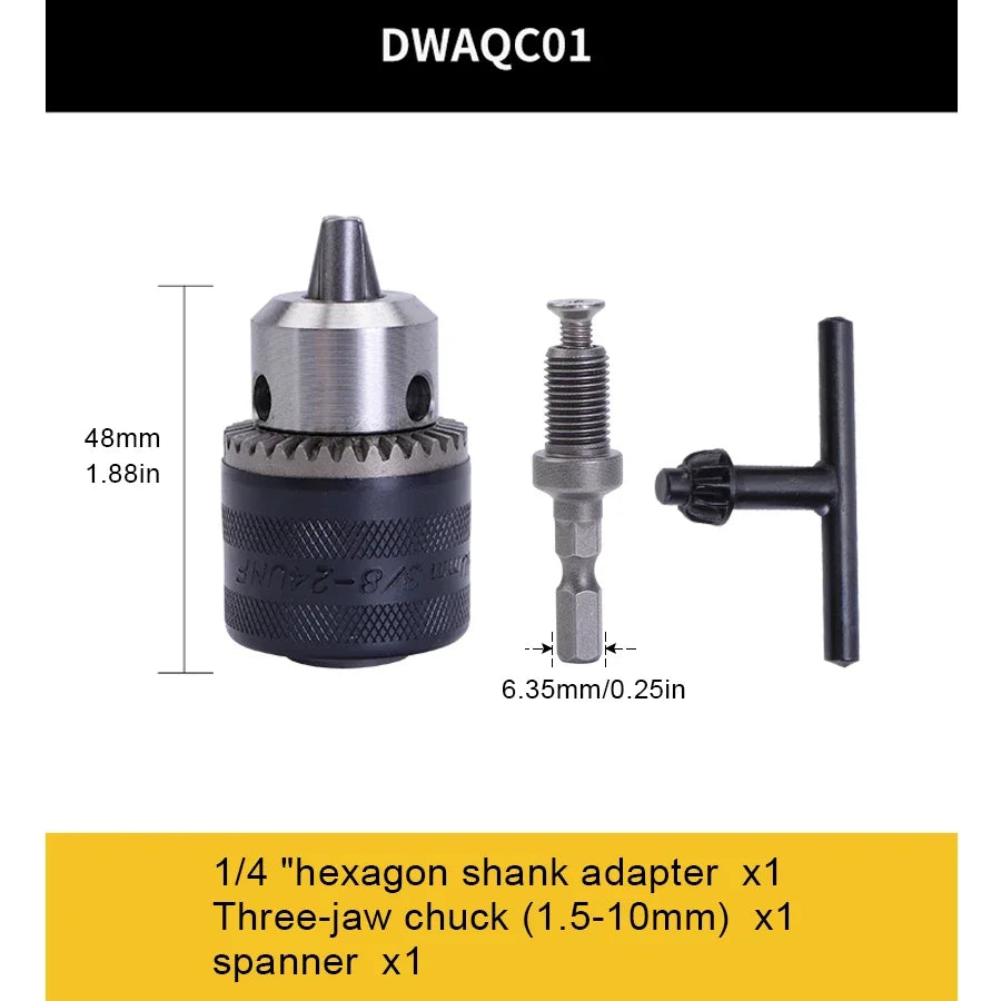 DEWALT Original Drill Chuck 1/4'' 1.5-10mm Drive Drill Bit Electric Tool Accessory DWAQC01