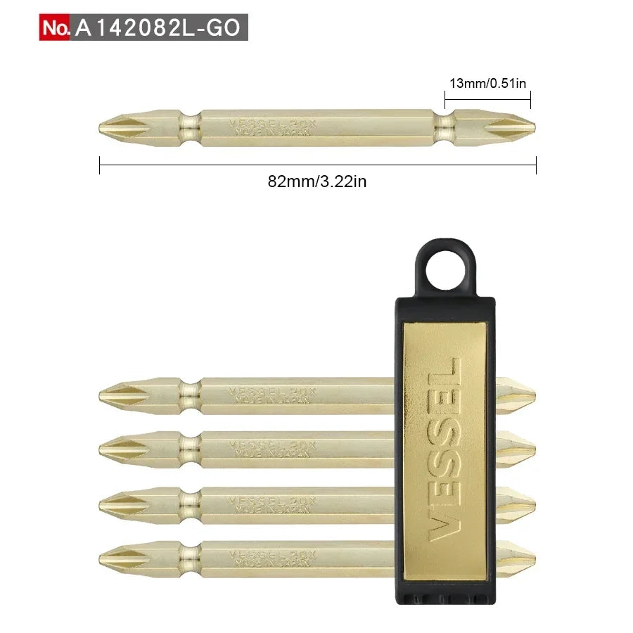 VESSEL Franchise bit series NO.A142082LGO ，Screwdriver Bit Set for Phillips Screws 82mm PH2 Magnetic Drill Bit Remove Hand Tools