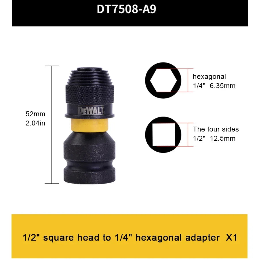 DEWALT  DT7508-A9 Impact Wrench Adapter 1/4" Hex to 1/2" Square  Power Tool Accessories Drive Converter