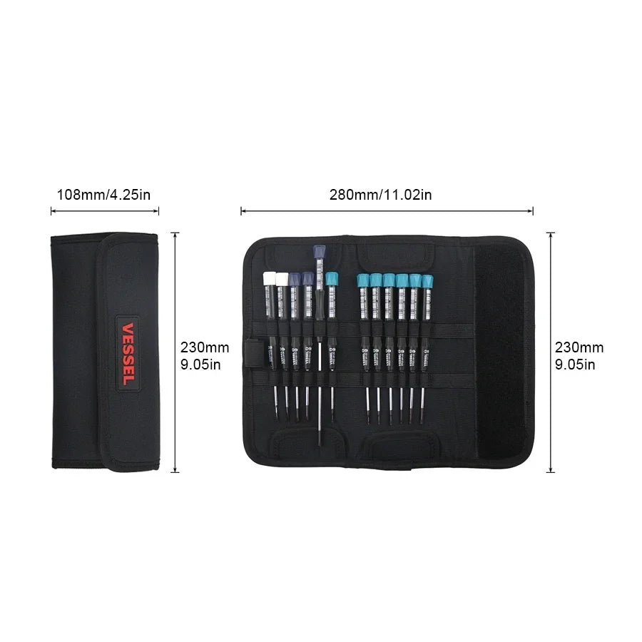 VESSEL Franchise Screwdriver Series NO. 9912E，13 in 1 Precision Screwdriver Set Screws with Tool Pouch and Magnetic Screw Holder