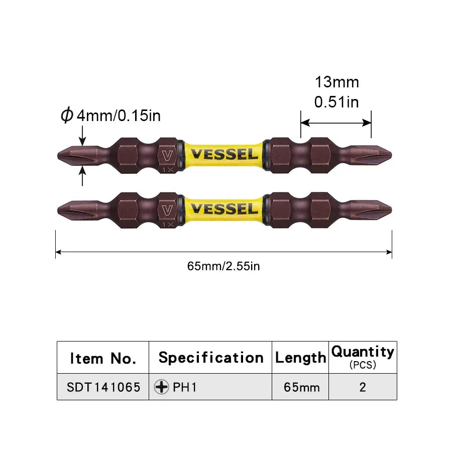 VESSEL Franchise batch head series NO.SDT.Series Magnetic Cross Bit Set 65-150mm Length Slender TorsionScrewdriver Bit HandTools