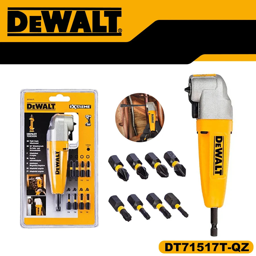 DEWALT DWARA120 DT71517T Right Angle Drill Attachment 10 Piece Set With 9x25MM Screwdriver Bits Torsion Power Tool Fitting