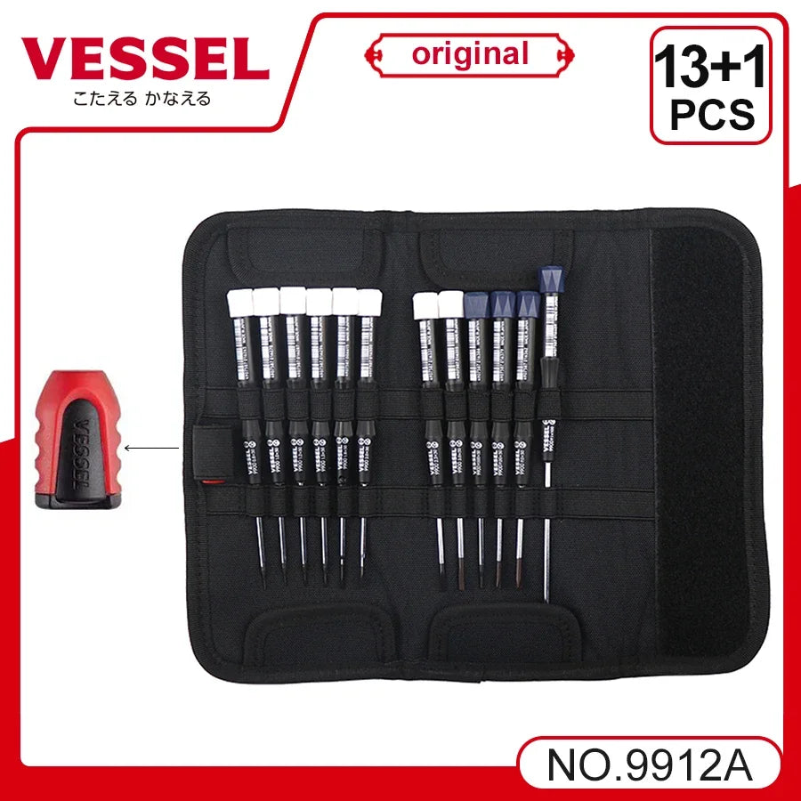 VESSEL Franchise Screwdriver Series NO. 9912A，Precision Screwdriver Set for Phillips and Slotted Screws with Tool Pouch