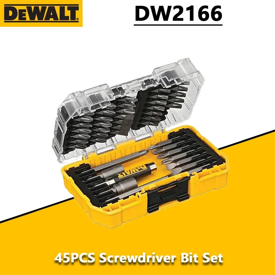 DEWALT DW2166 45-Piece Screwdriver Bit Set Steel Hex Shank Phillips Slotted Square Double-ended Bits with Tough Case