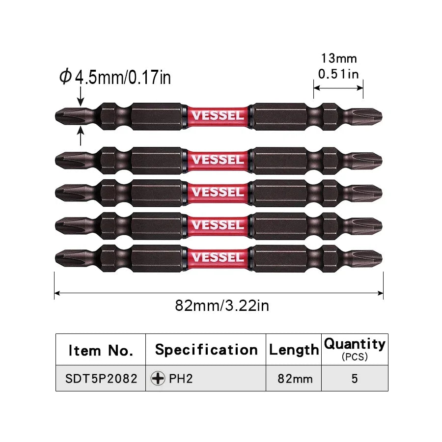 VESSEL Franchise batch head series NO.SDT.Series Magnetic Cross Bit Set 65-150mm Length Slender TorsionScrewdriver Bit HandTools