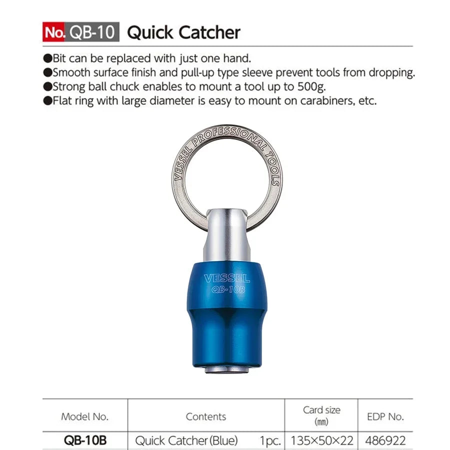 VESSEL Franchise batch head series NO.QB-10，Quick Catcher Keychain 1/4 Inch Hex Shank Screwdriver Bits Screw Adapter