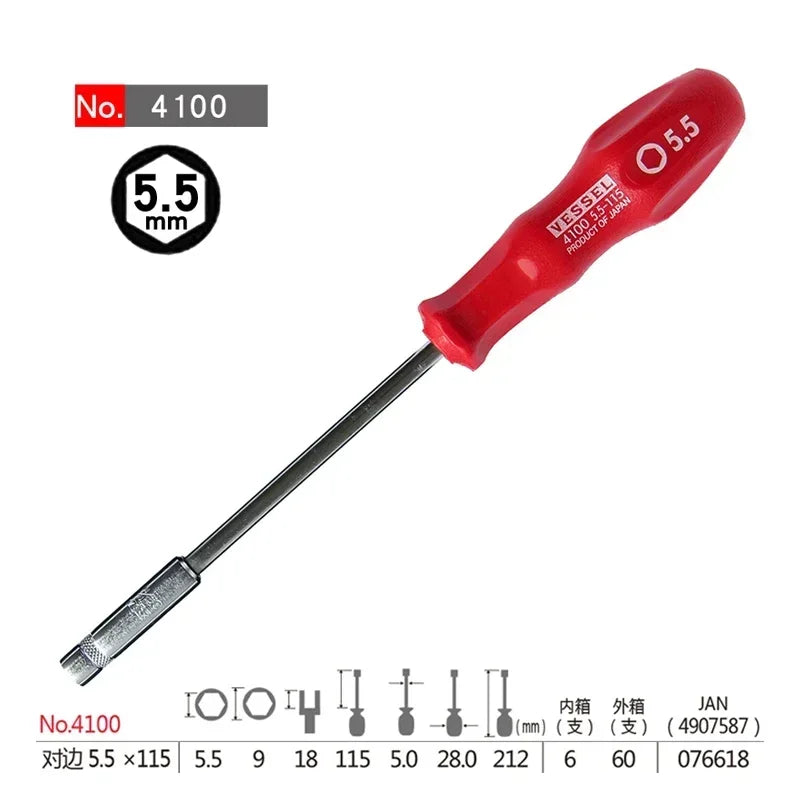 VESSEL Franchise Screwdriver Series NO.4100, reinforced socket screwdriver, dedicated to fastening hexagonal bolts and nuts