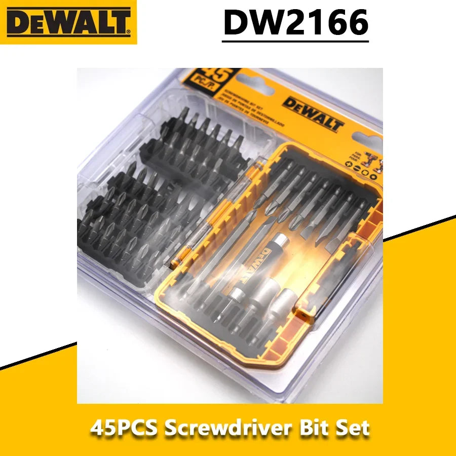 DEWALT DW2166 45-Piece Screwdriver Bit Set Steel Hex Shank Phillips Slotted Square Double-ended Bits with Tough Case