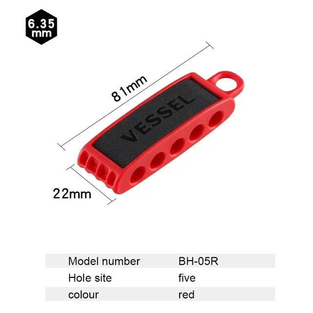 VESSEL 1/4" Driver Bit Holder For 5 Bits /10 Bits, Screwdrivers Bits Holder Available in Many Colors BH-05R/ BH-10R/ BH-05D Elec