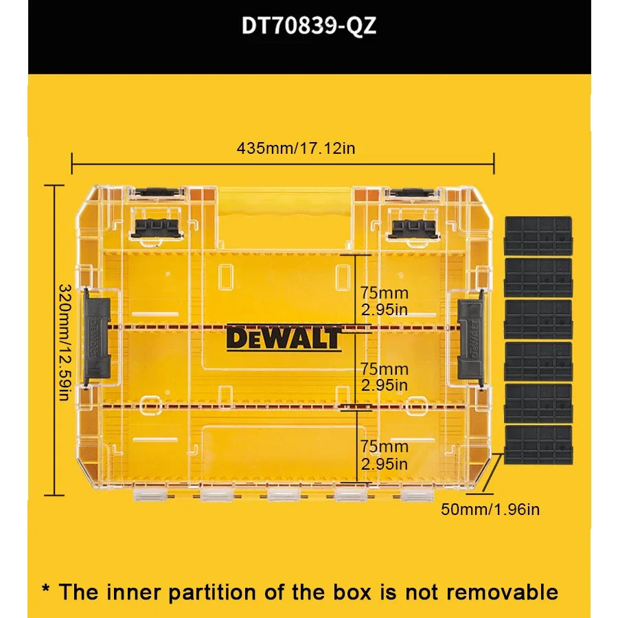 DEWALT Large Tough Case with Divider Tool Box for Power Tool Accessories Stacking Storage Cases DT70839-QZ