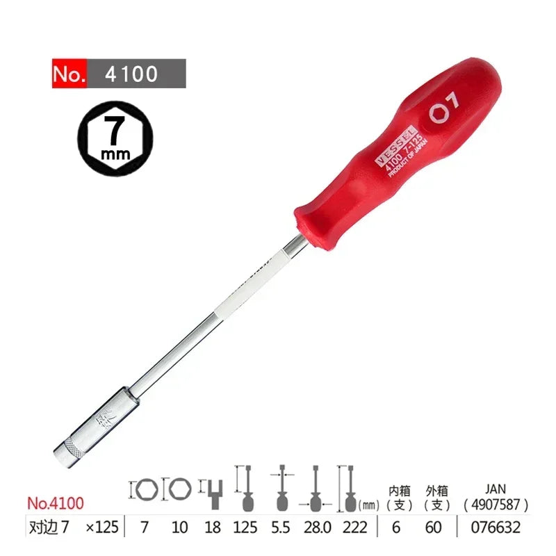 VESSEL Franchise Screwdriver Series NO.4100, reinforced socket screwdriver, dedicated to fastening hexagonal bolts and nuts