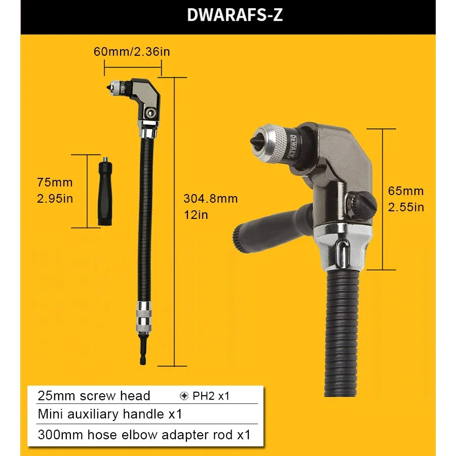 DEWALT Right Angle Drill Adapter 300mm with PH2 Bit Flexible Shaft Flex Extension Hex Bit Holder DWARAFS