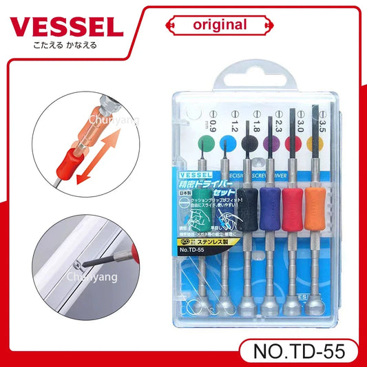 VESSEL Franchise screwdriver series NO. TD-55 TD-56 TD-56S TD-56Y TD-57 TD-58, precision screwdriver set, with tool box