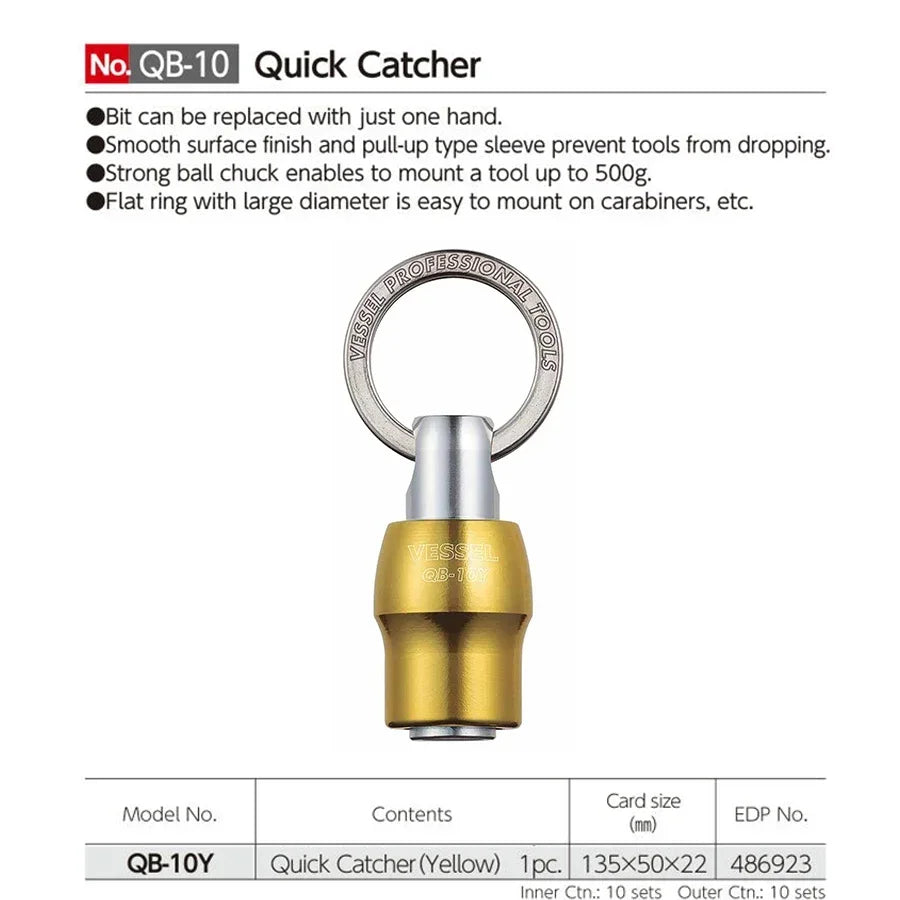 VESSEL Franchise batch head series NO.QB-10，Quick Catcher Keychain 1/4 Inch Hex Shank Screwdriver Bits Screw Adapter