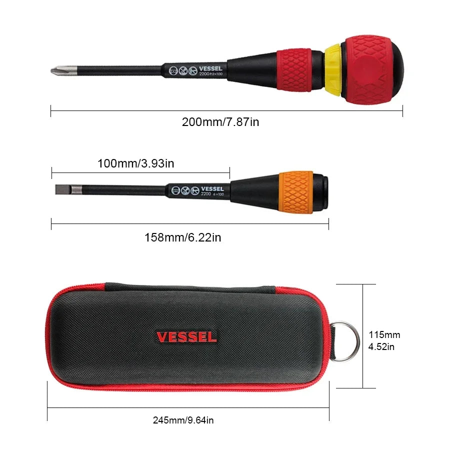 VESSEL Franchise Screwdriver Series NO. 220，Ball Grip +2x150 (Jis) 150mm Long +2 Screwdriver Come with a tool organizer