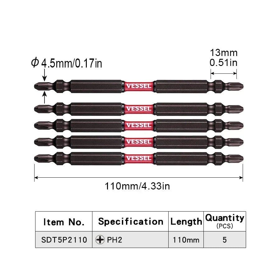 VESSEL Franchise batch head series NO.SDT.Series Magnetic Cross Bit Set 65-150mm Length Slender TorsionScrewdriver Bit HandTools