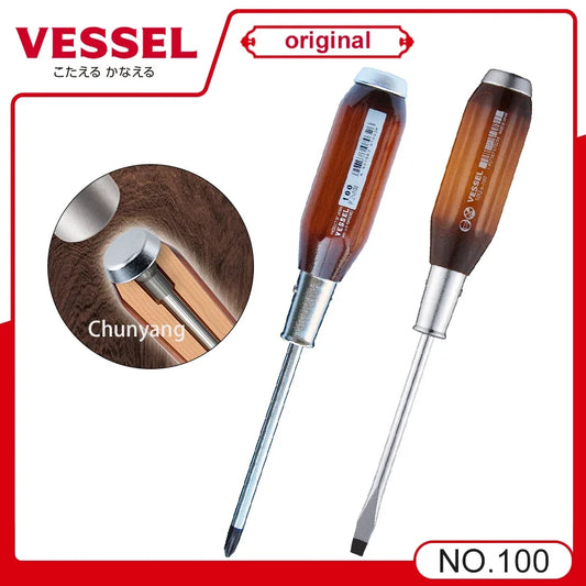 VESSEL Franchise Screwdriver Series NO.100 With Wooden Handle and Thickened Tail Nails, Ideal for Powerful Through-Core Screwing