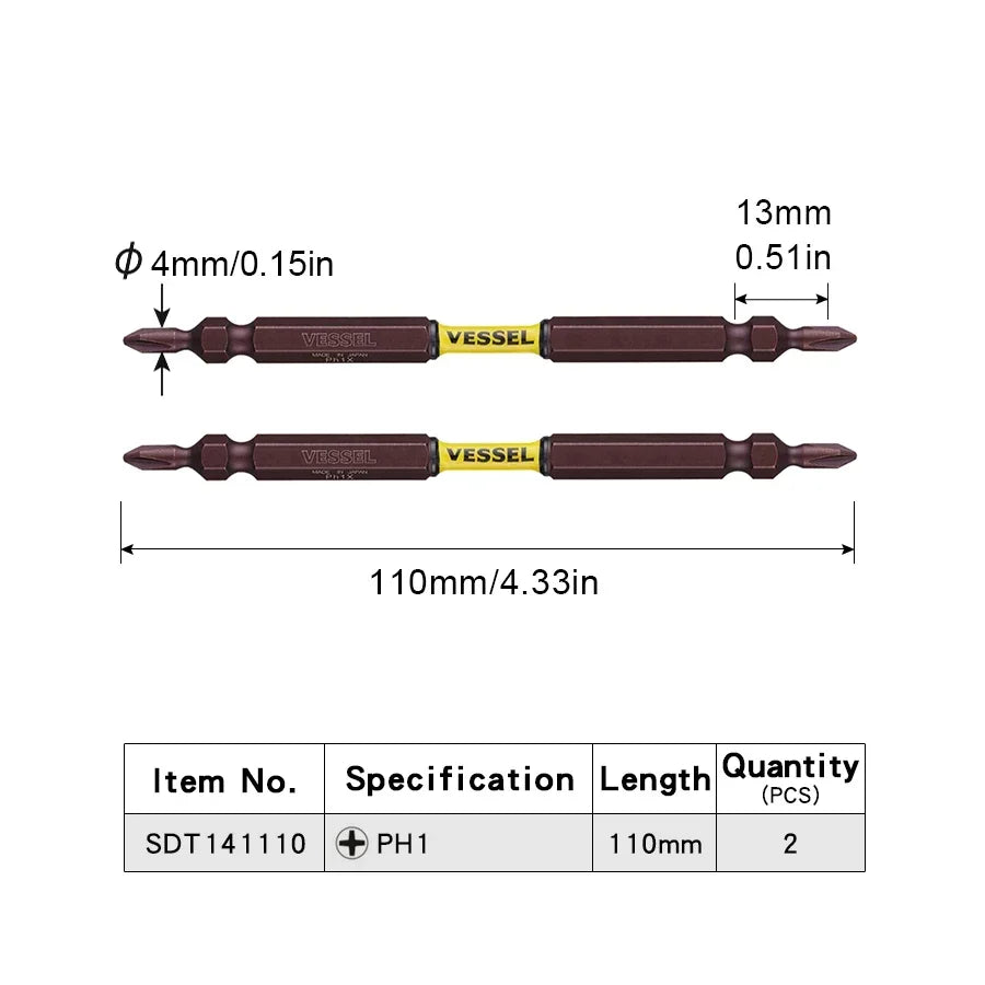 VESSEL Franchise batch head series NO.SDT.Series Magnetic Cross Bit Set 65-150mm Length Slender TorsionScrewdriver Bit HandTools