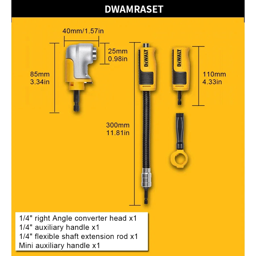 DEWALT 4-in-1 Right Angle Drill Adaptor Compact, Straight Flexible Power Tool Accessories (DWAMRASET)