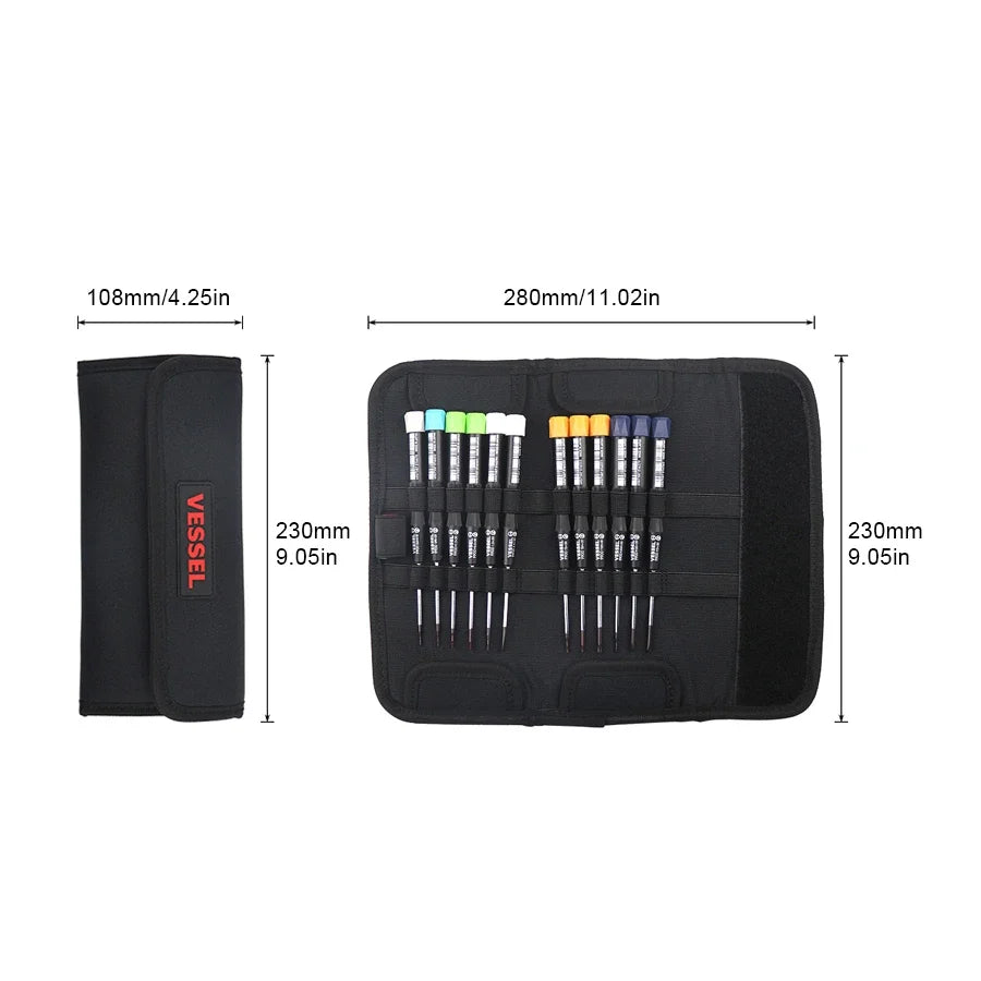 VESSEL Franchise Screwdriver Series NO. 9912G，13 in 1 Precision Screwdriver Set for  with Tool Pouch and Magnetic Screw Holder